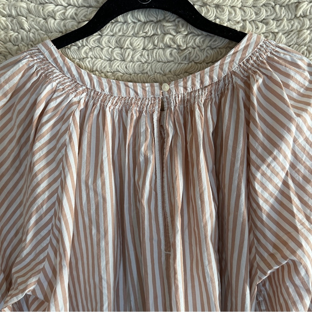 THE GREAT. dusty pink and white striped billowy bishop sleeve top M - Picture 8 of 11